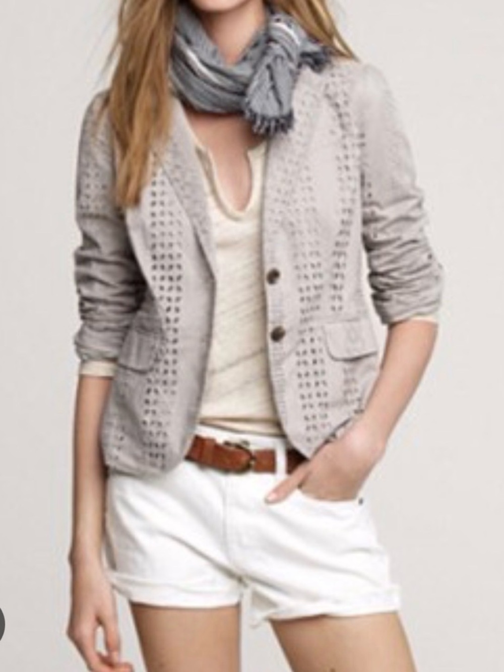 JCrew gray eyelet cotton blazer jacket beautiful lightweight